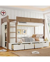 Streamdale Furniture Twin over Twin/Twin Xl over Full Bunk Bed with Storage & Wardrobe