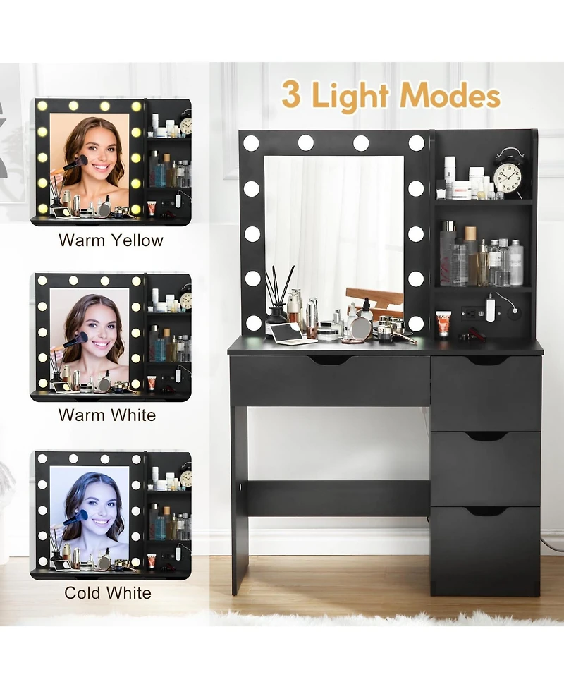 gaomon Makeup Vanity with Lights and Power Outlet, 36" Makeup Table with Lighted Mirror