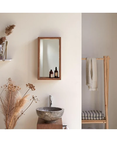 Tikamoon Solid Teak Bathroom Mirror with Shelf attached 55x30 New