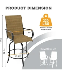 gaomon 2 Piece Outdoor Swivel Bar Chairs, Patio High Swivel Bar Stools, All Weather High Back and Armrest Patio Chairs, Outdoor Rotating Chair