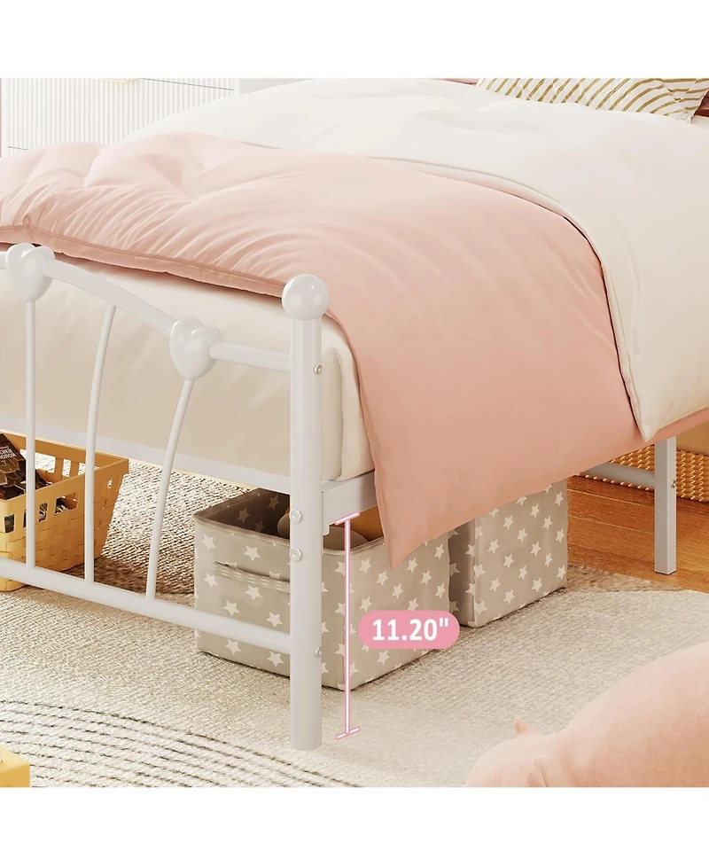 gaomon Twin Bed Frame for Girls with Heart Headboard and Footboard Metal Slat Support Easy Assembly No Box Spring Needed