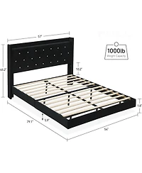 gaomon Modern Full Floating Bed Frame Rgb Led Lights Upholstered Storage Headboard Noise Free No Box Spring