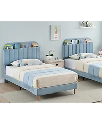 gaomon Twin Xl Bed Frame Storage Headboard Velvet Upholstered Platform Bed Kids Wood Slats Noise Free