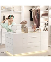 Homsee High Gloss 16 Drawer Dresser with Tempered Glass and Led Light Strip, Display Cabinet,Bedroom Armoire
