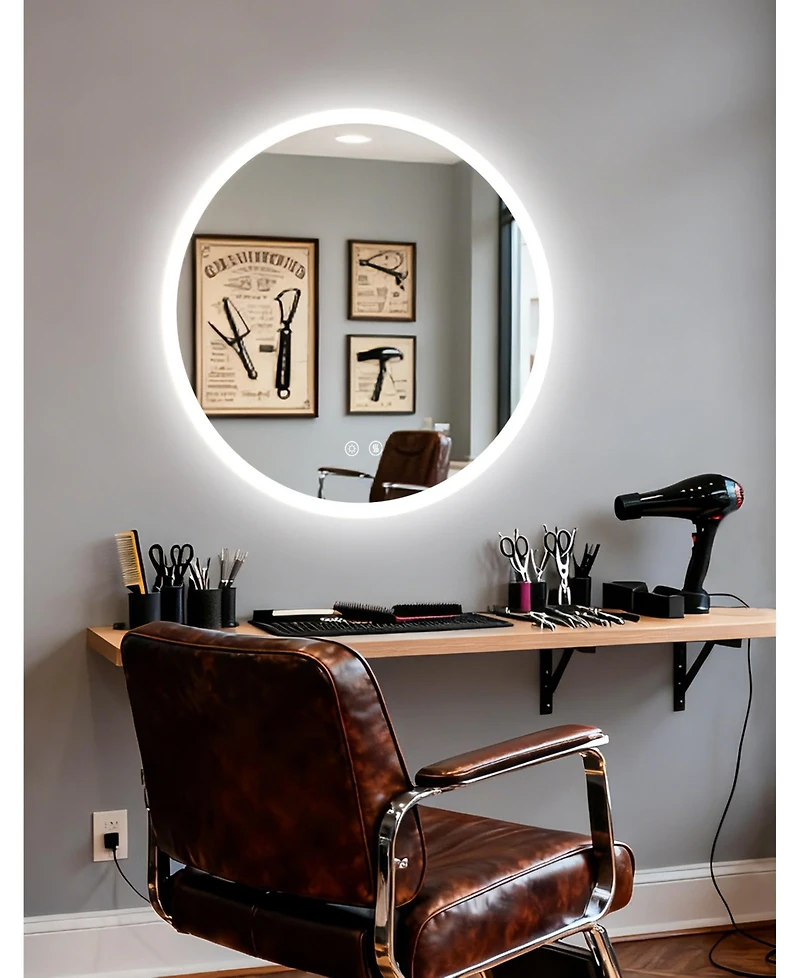 Luvodi 20" Round Led Bathroom Mirror with Lights Wall-Mounted Vanity Mirror