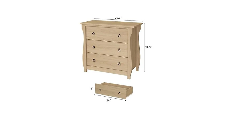 gaomon 3 Drawer Dresser, Modern Dresser for Bedroom, Chest of Drawer with Metal Ring Pull Handles