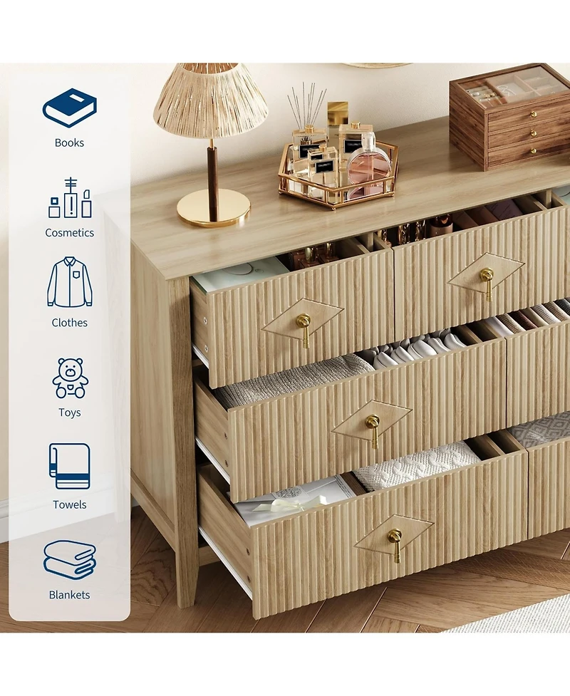 gaomon 54" Wide Fluted Dresser, 7 Drawer Modern Wood Storage Chest for Bedroom