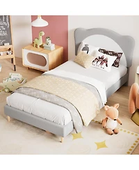 gaomon Full Bed Frame Boucle Upholstered Platform Soft Headboard for Kids Wood Slats No Box Spring