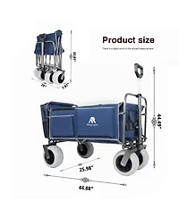 Rainsken Folding Beach Wagon - All Terrain Steel Frame Utility Cart with Unique Strapping System for Beach, Sports and Garden