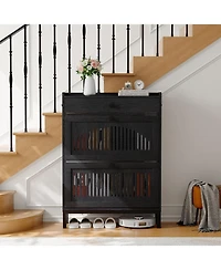 Gaomon Modern Wooden Shoe Storage Cabinet – 2 Turn Drawers, Large Top Drawer, Adjustable Shelves, Hidden Organizer, Space-Saving, Ideal