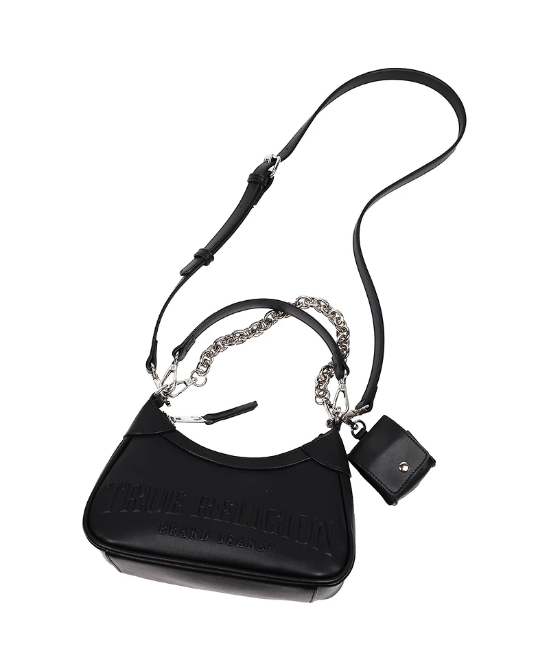 True Religion Women's Trapunto Logo Zip-Top Hobo