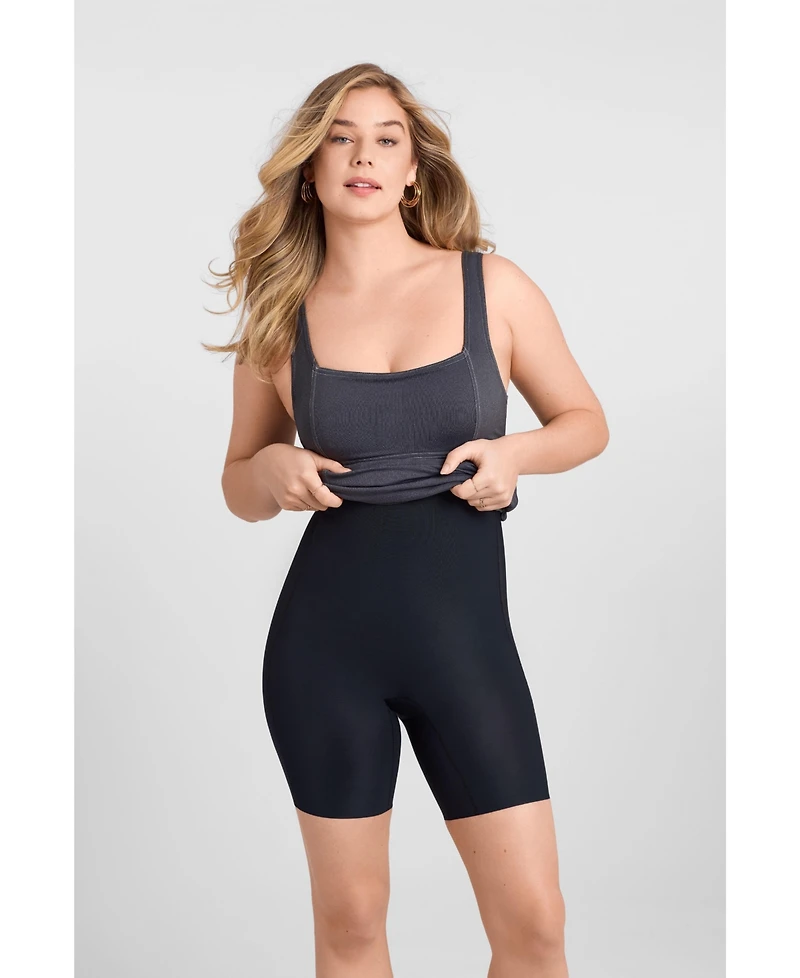 S3 Apparel Women's Denim Square Neck Sculpting Tank Midi Dress with Built-In Shapewear