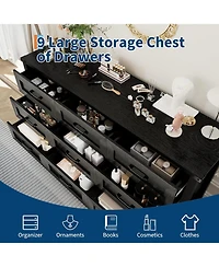 gaomon 59" Wide 9-Drawer Dresser for Bedroom, Farmhouse Tall Wooden Chest of Drawers with Mid Century Modern Style