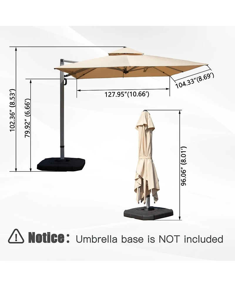 Mondawe Rectangle Cantilever Umbrella with Center Pole Base Not Included