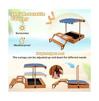 Hongge Kids Wooden Sand Box with Foldable Picnic Sensory Table and Bench