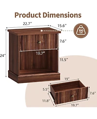 gaomon Fluted Nightstand with Drawer, Mid Century Modern Bedside Table Brown Nightstand with Storage