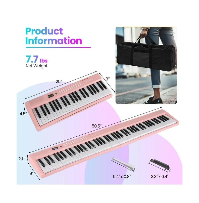 Hongge 88 Key Foldable Electric Keyboard Piano with Wireless Midi and Dual Speakers