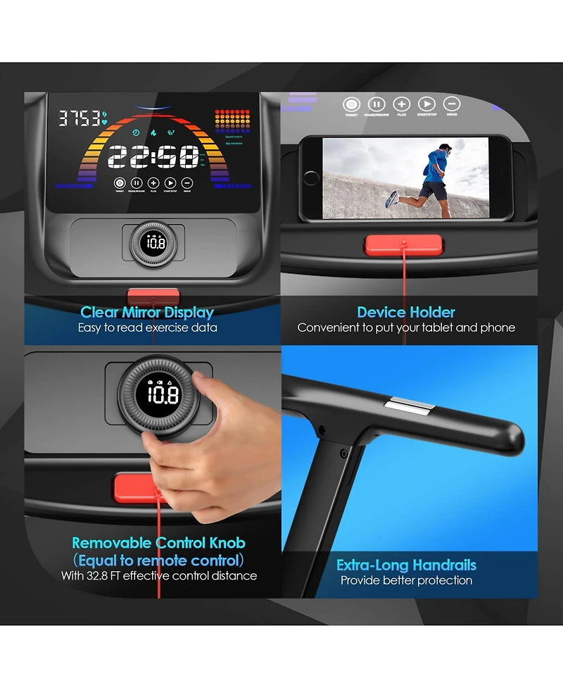 Hongge 4.75HP Folding Treadmill with Preset Programs & Touch Screen-Black