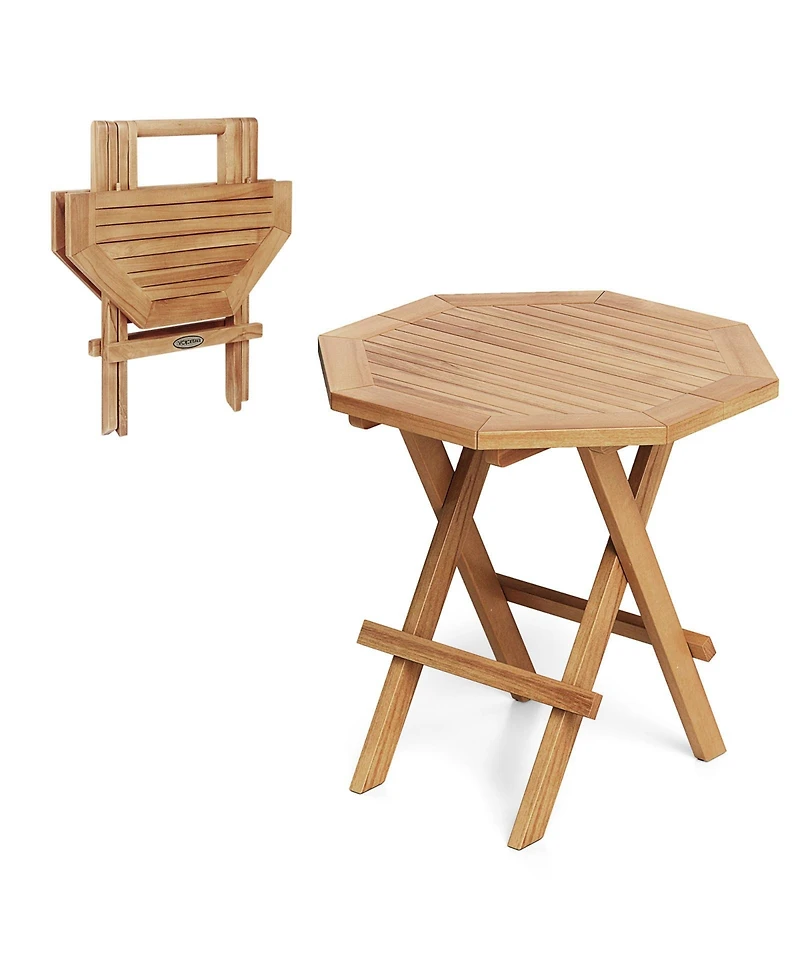 sumyeg Teak Wood Octagon Coffee Table with X-Shaped Legs and Slatted Top