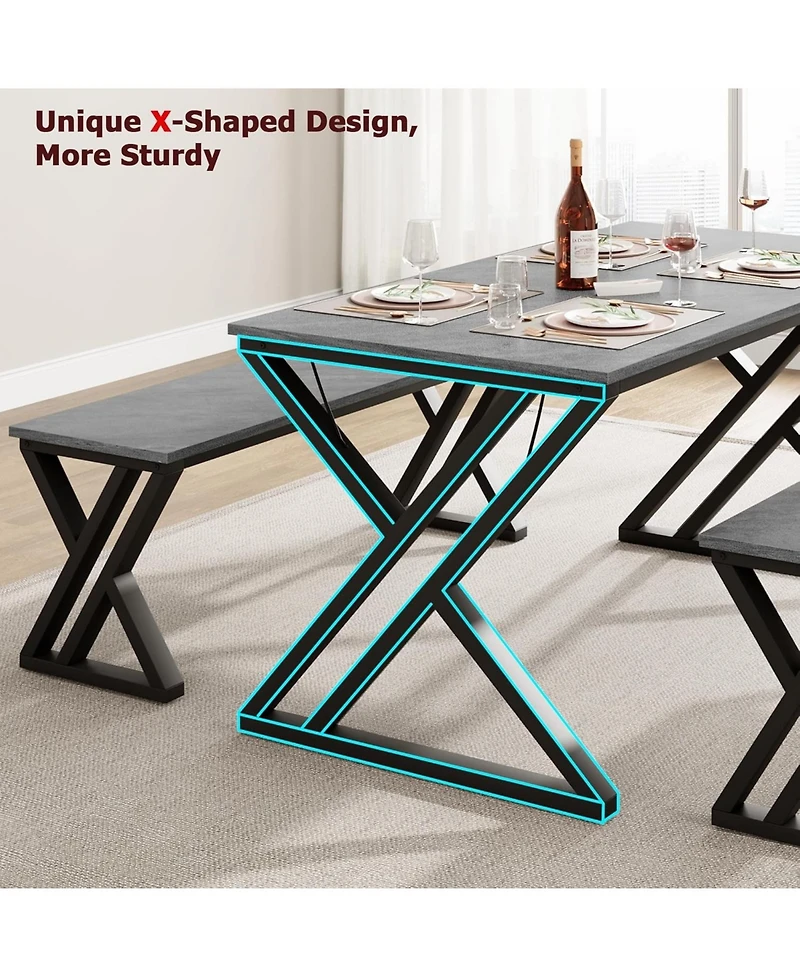 gaomon 4-Person Space-Saving Dining Table Set with 2 Benches and Sturdy Metal Frame, for Kitchen and Apartment