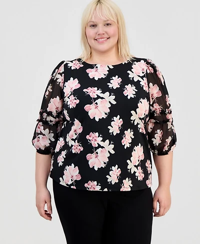 Anne Klein Plus Boat Neck Pull-On Blouse