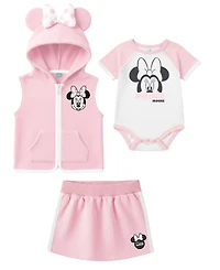 Disney Baby Girls' Minnie Print Vest, Bodysuit, and Skirt, 3-Piece Set