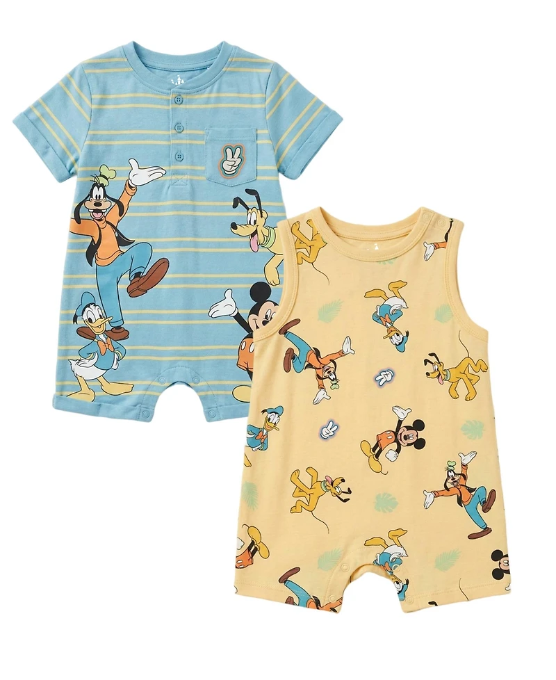 Disney Baby Boys' Mickey and Friends Character-Print Romper, 2-Pack