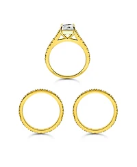 Macy's 3 3/4 cttw 3pc Set- 1-7mm Square Cut Cubic Zirconia Stone with Pave/Polish Combo Band + 2-Pave Rings