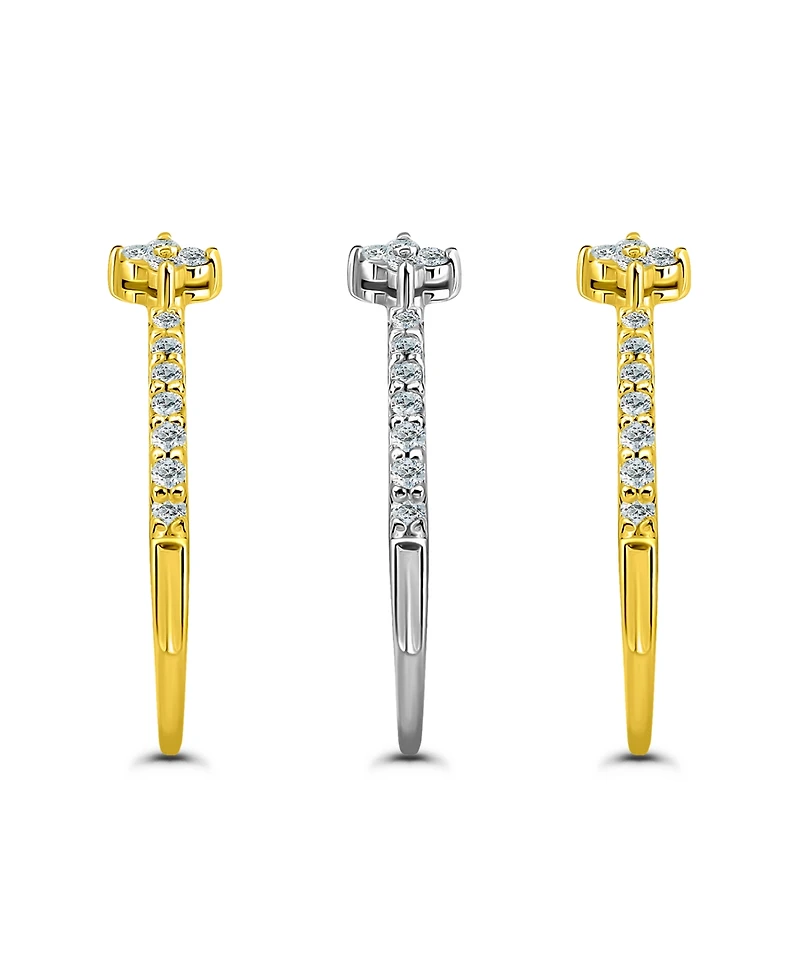 Macy's 7/8 cttw 3pc Set- Pave Cubic Zirconia Diamond Shape Design on Pave/Polish Combo 4mm Band Ring