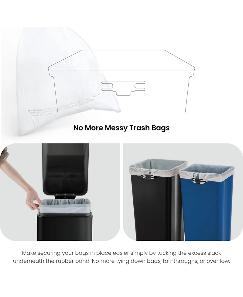 Home Zone Living 13 Gallon Dual Compartment Stainless Steel Kitchen Trash Can with Step Pedal and Soft Close Lid, Black