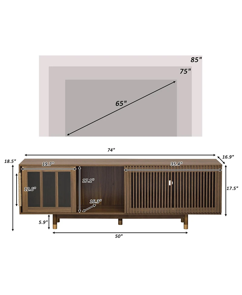 Streamdale Furniture Walnut Tv Stand - Sliding Glass Door