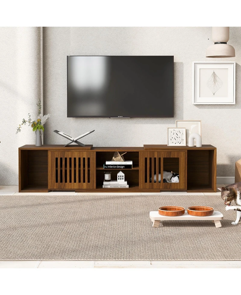 Streamdale Furniture Mid-Century Walnut Tv Stand with Extendable Table & Cushion