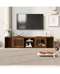 Streamdale Furniture Mid-Century Walnut Tv Stand with Extendable Table & Cushion