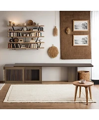 Streamdale Furniture Mid-Century Walnut Tv Stand with Extendable Table & Cushion