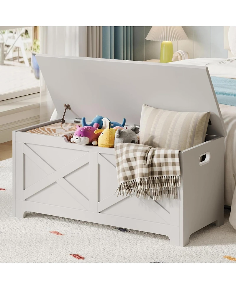 gaomon 39.4" Wooden Storage Chest, Storage Bench with Safety Hinges for Entryway & Living Room