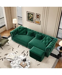 Streamdale Chesterfield Green Velvet King Size 3-in-1 Pull-Out Sofa Bed with Ottoman