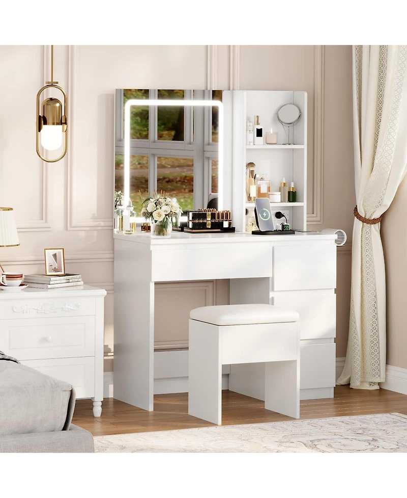 gaomon Makeup Vanity Set with Foldable Lighted Mirror