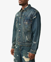 True Religion Men's Collared Destroyed Oversized Jacket