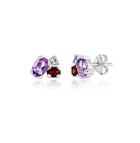 Simona Sterling Silver, Multi-Oval Gem Studs - Amethyst, Garnet
