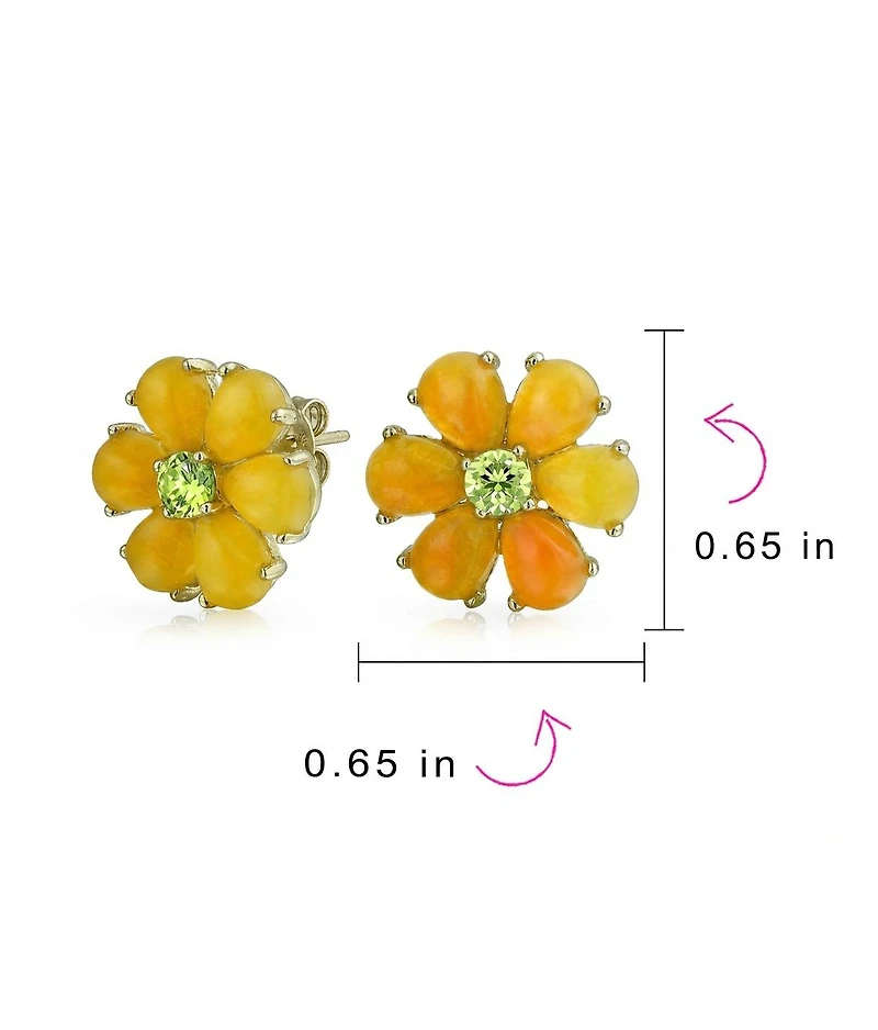 Bling Jewelry Floral Cz Center Jade Flower Stud Earrings Gold Plated .925 Sterling Silver