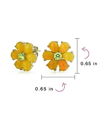 Bling Jewelry Floral Cz Center Jade Flower Stud Earrings Gold Plated .925 Sterling Silver