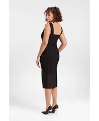 S3 Apparel Women's Draped Mesh Sculpting Midi Dress with Built-In Shapewear