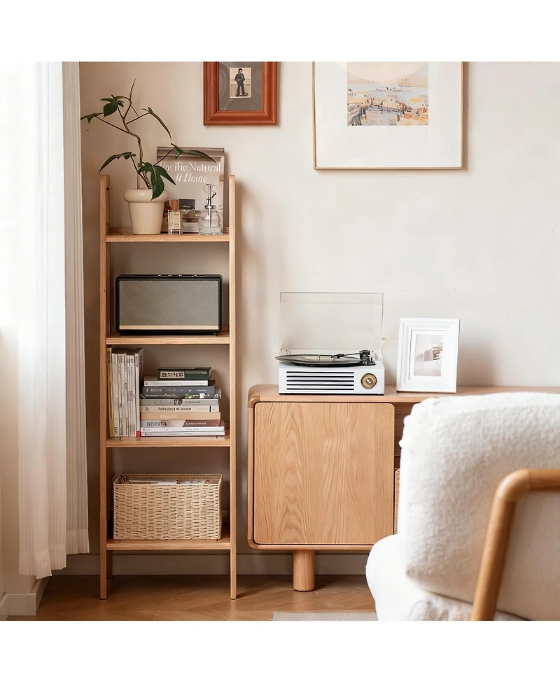 Yigii Solid Oak 4 Tier Ladder Shelf Small Bookcase Stable Frame Living Room Bedroom