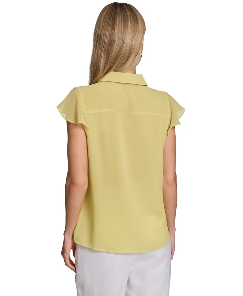 Calvin Klein Women's Ruffle-Front Collared Neck Top
