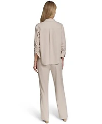 Calvin Klein Womens Button Down Shirt Pull On Straight Pants