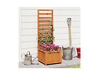 Slickblue 48 Inch Wooden Raised Garden Bed with Trellis & Drainage