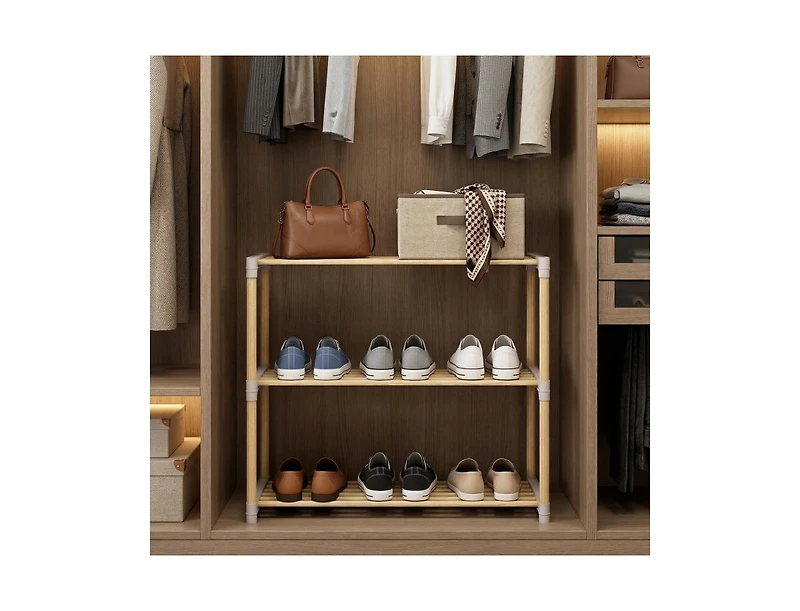 Slickblue 3 Tier Solid Wood Shoe Organizer with Open Slatted Storage