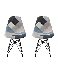 Streamdale Furniture Streamdale Patchwork Bohemian Accent Chair with Chromed Legs, Geometric Pattern, Set of 2