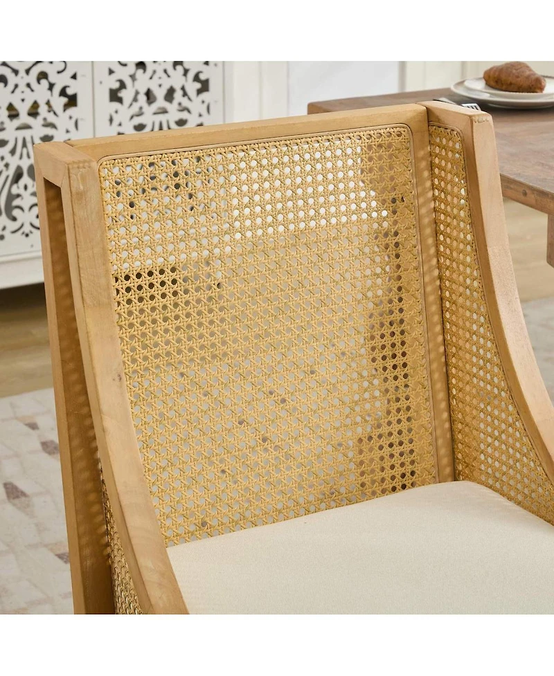 Streamdale Furniture Streamdale Rattan Dining Chairs, Solid Wood Frame, Linen Upholstered Seat, Finish