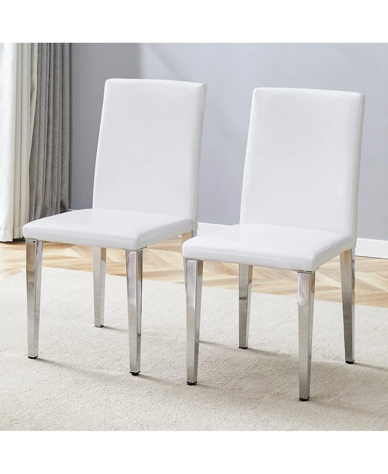 Streamdale Furniture Two Pu Dining Chairs with Silver Metal Legs (Set of 2)